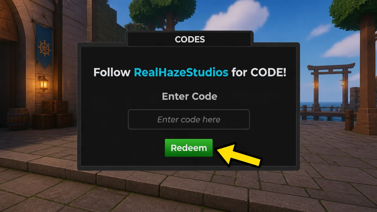 The Codes Section in Haze Seas Roblox Experience