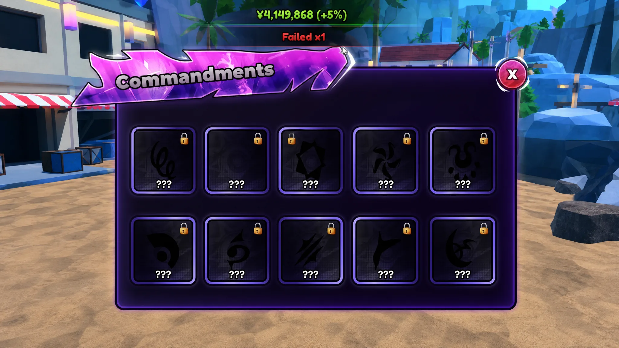 The Commandments menu showing each stat buff in Anime Astral Simulator