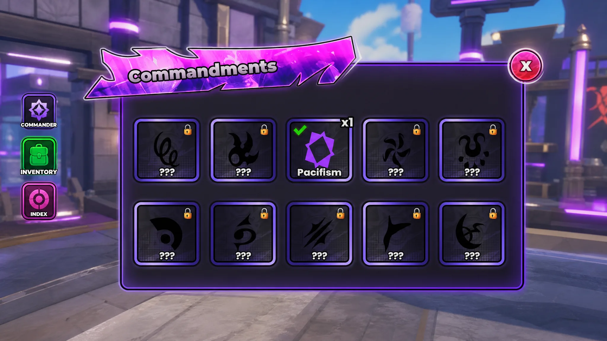 image showing the Commandments menu in Anime Astral Simulator