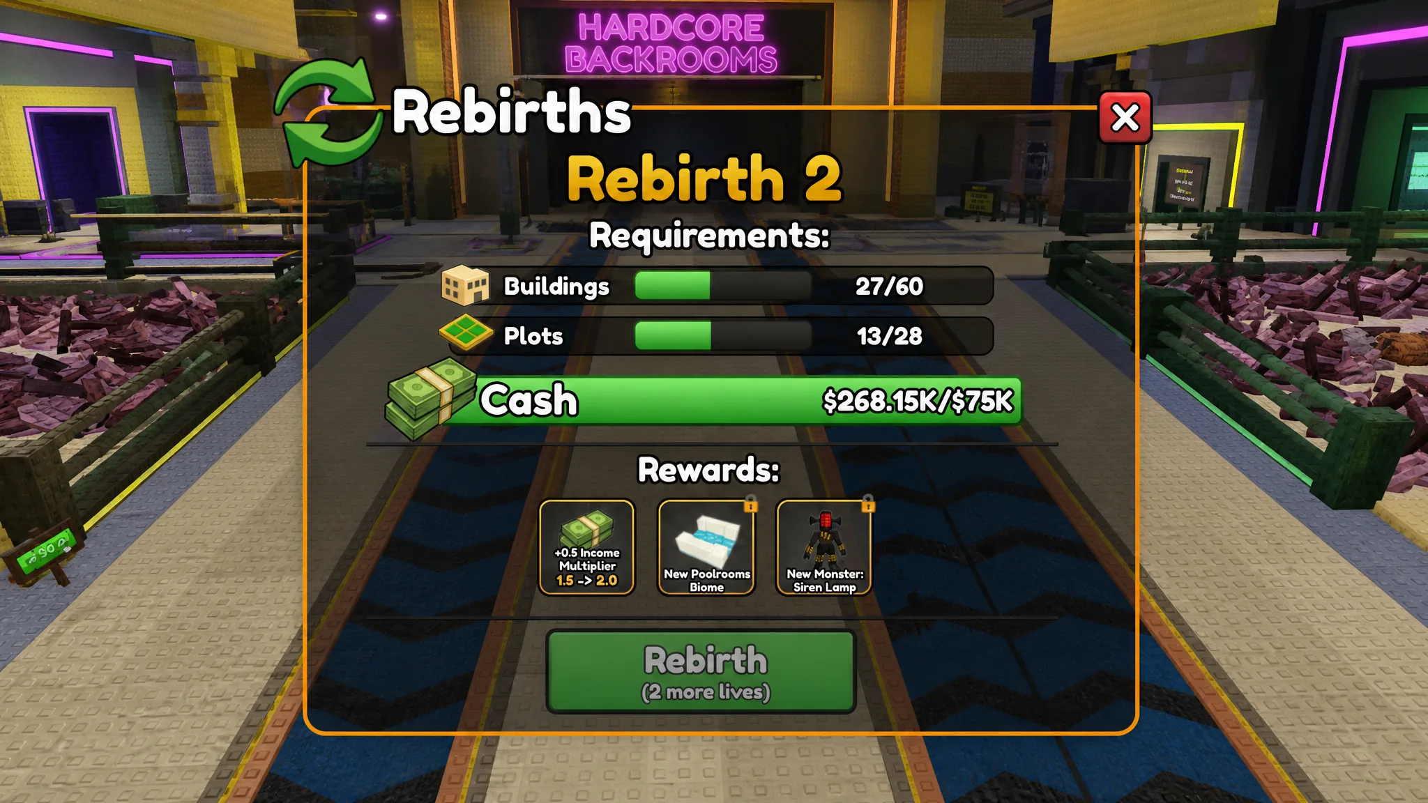 Rebirth requirements in Build Your Backrooms