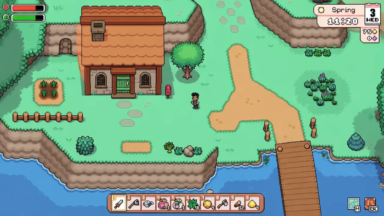 Player character standing outside the farmhouse ready to explore