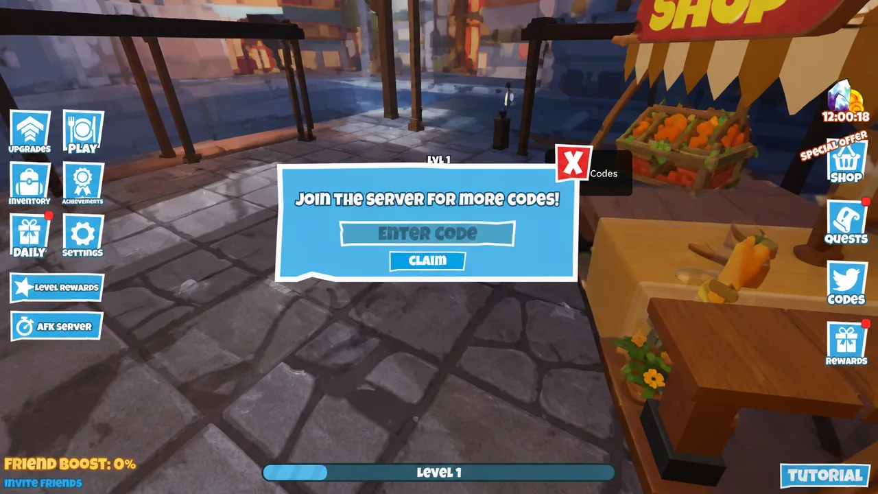 Cooking Chaos the codes tab
