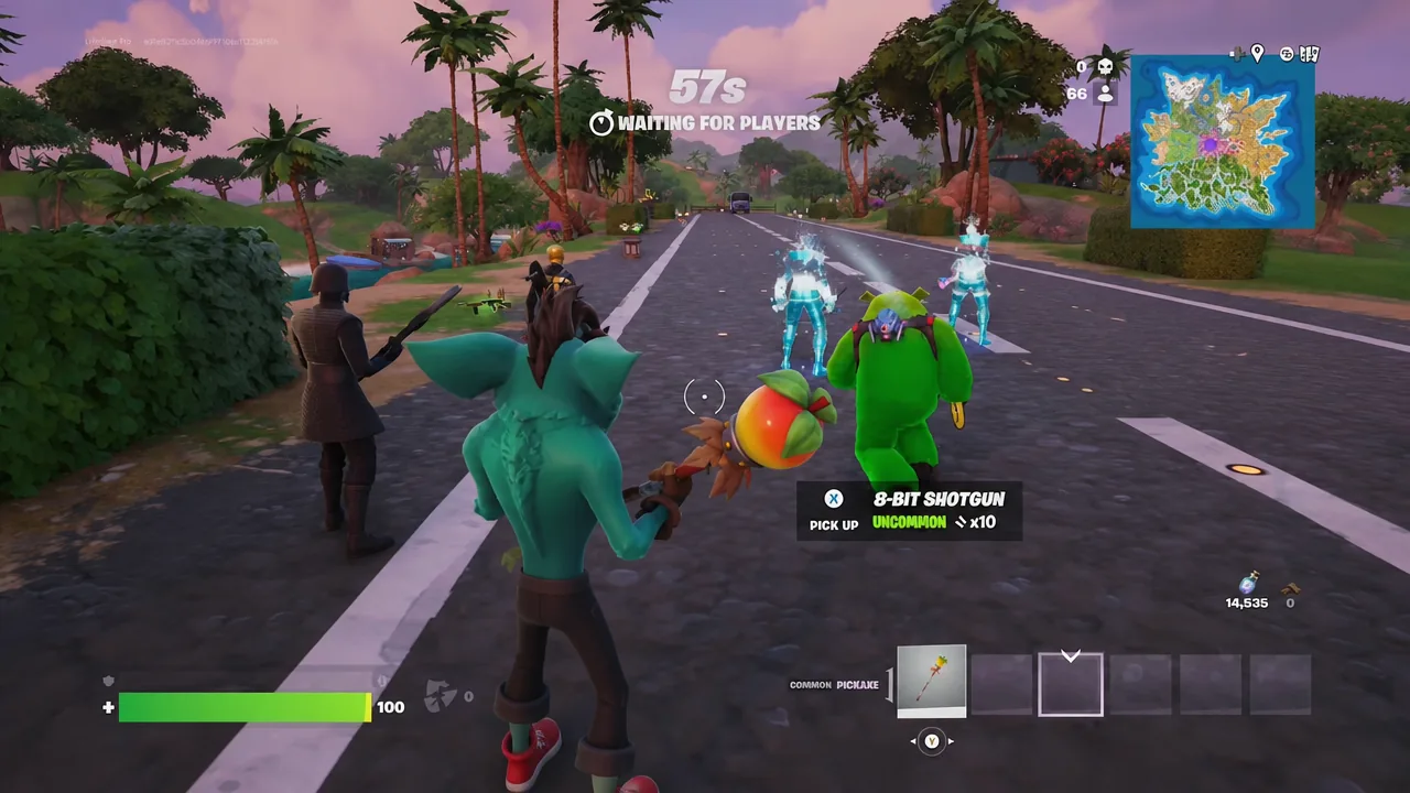 Pick up prompt for the 8-Bit Shotgun on the Fortnite pre-game island
