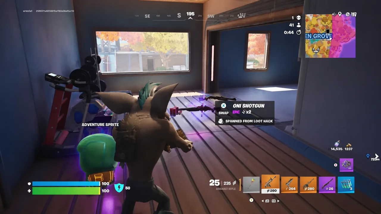 Oni Shotgun pickup prompt in Fortnite with the swap button highlighted