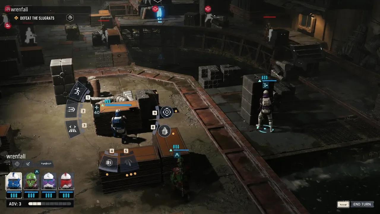 Zero Company squad spread across cover at the start of the Slugrat HQ fight