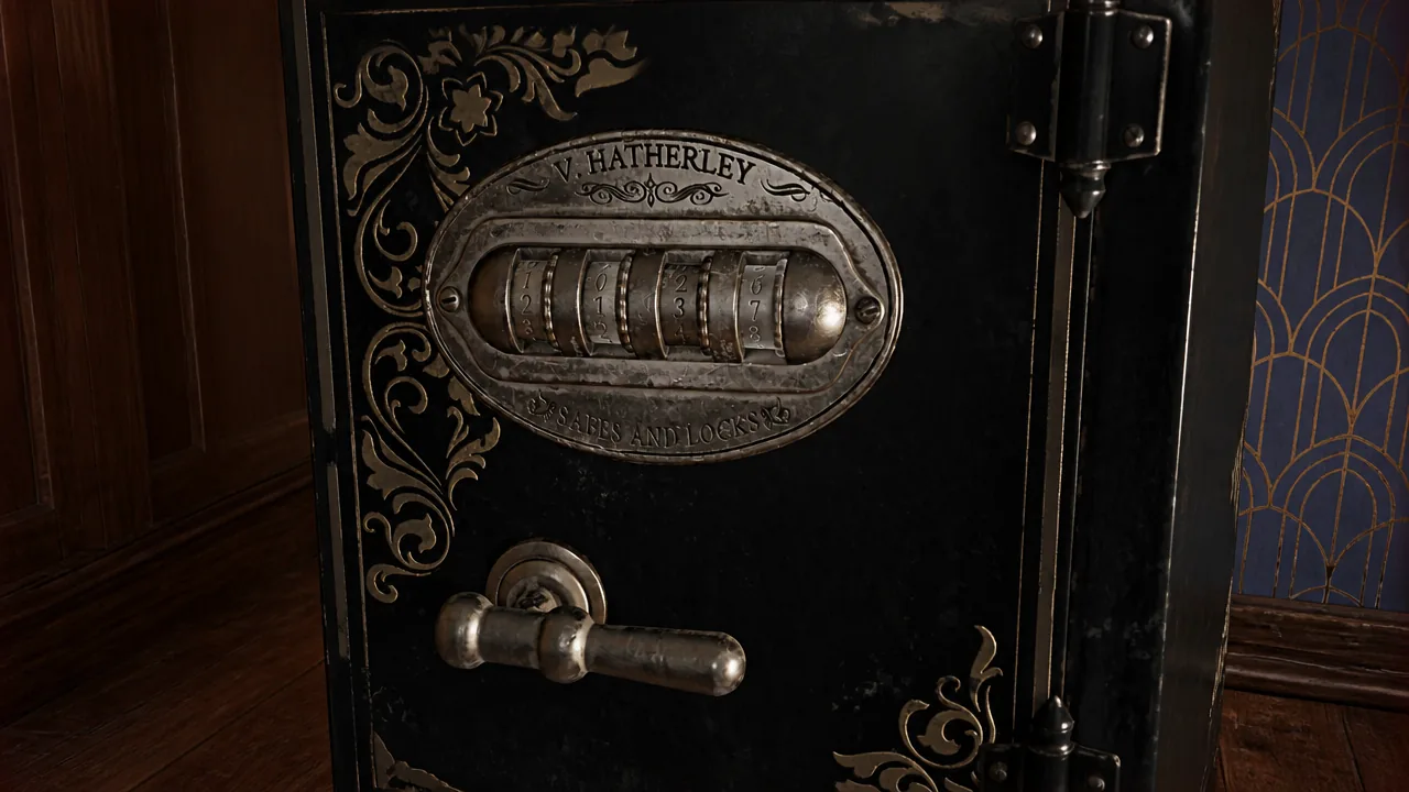 Numbered dials on the V. Hatherley safe being set to the four-digit combination