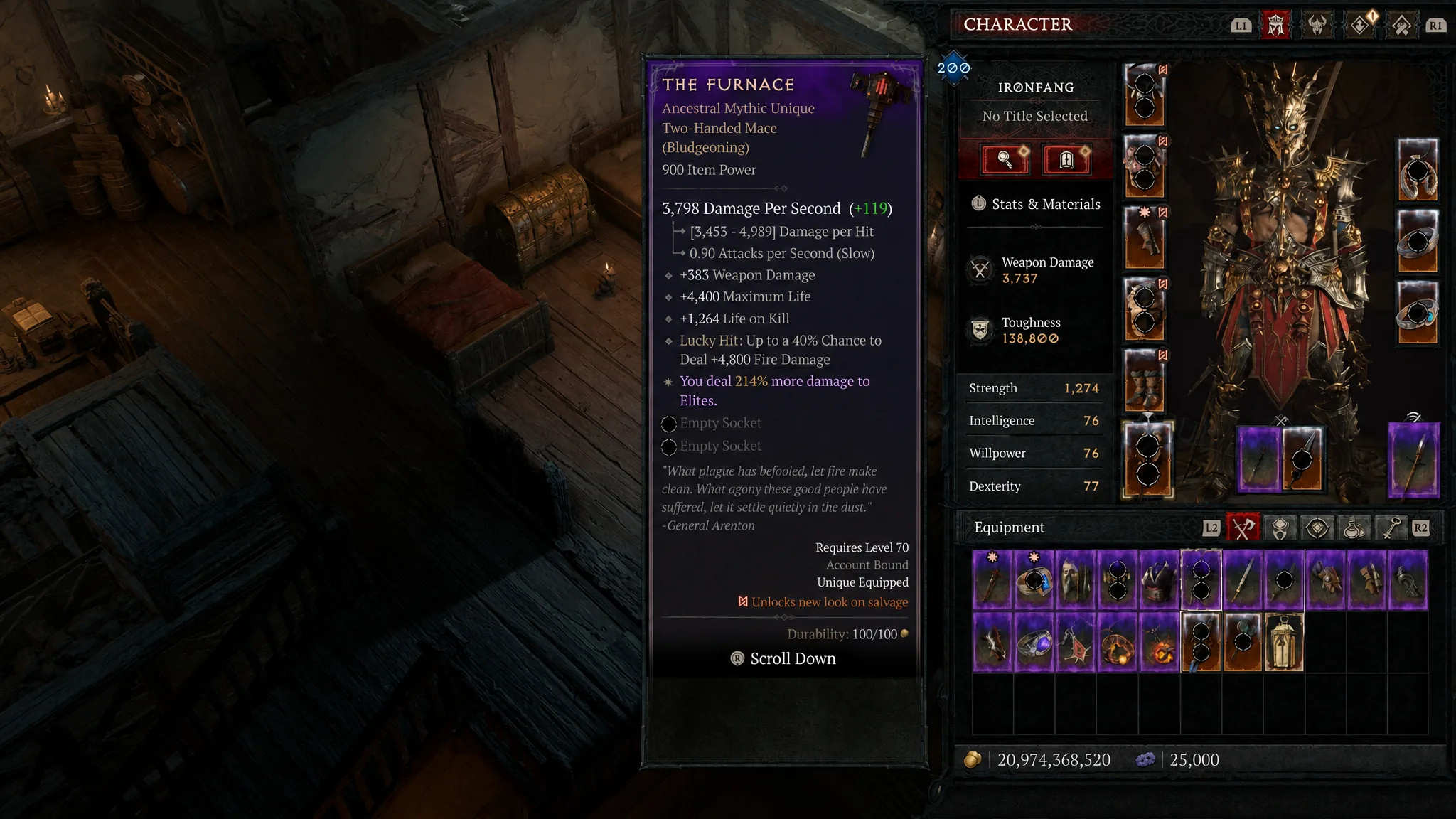 The Furnace two-handed mace in Diablo 4 Season 15