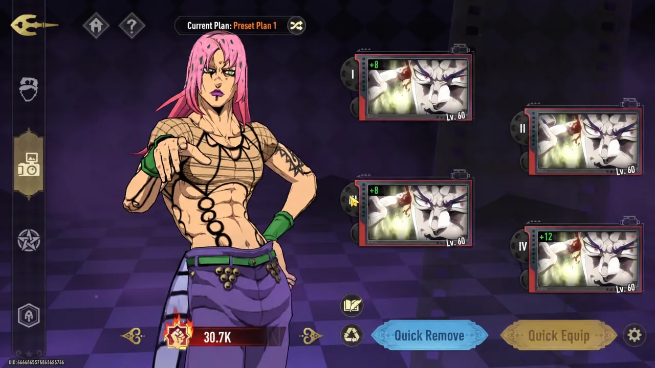 Preset Plan 1 loadout screen with slot II selected while swapping Dramatic Scene cards