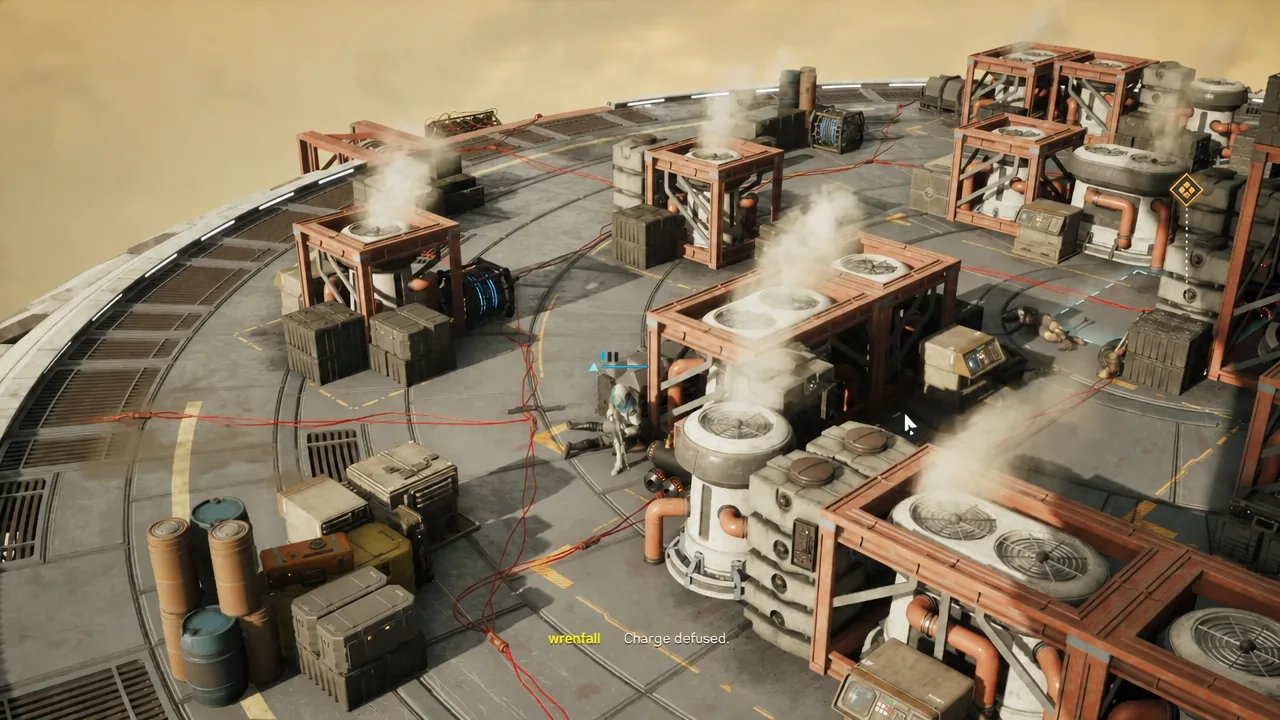 Operator standing on the objective marker immediately after the first coil charge is defused