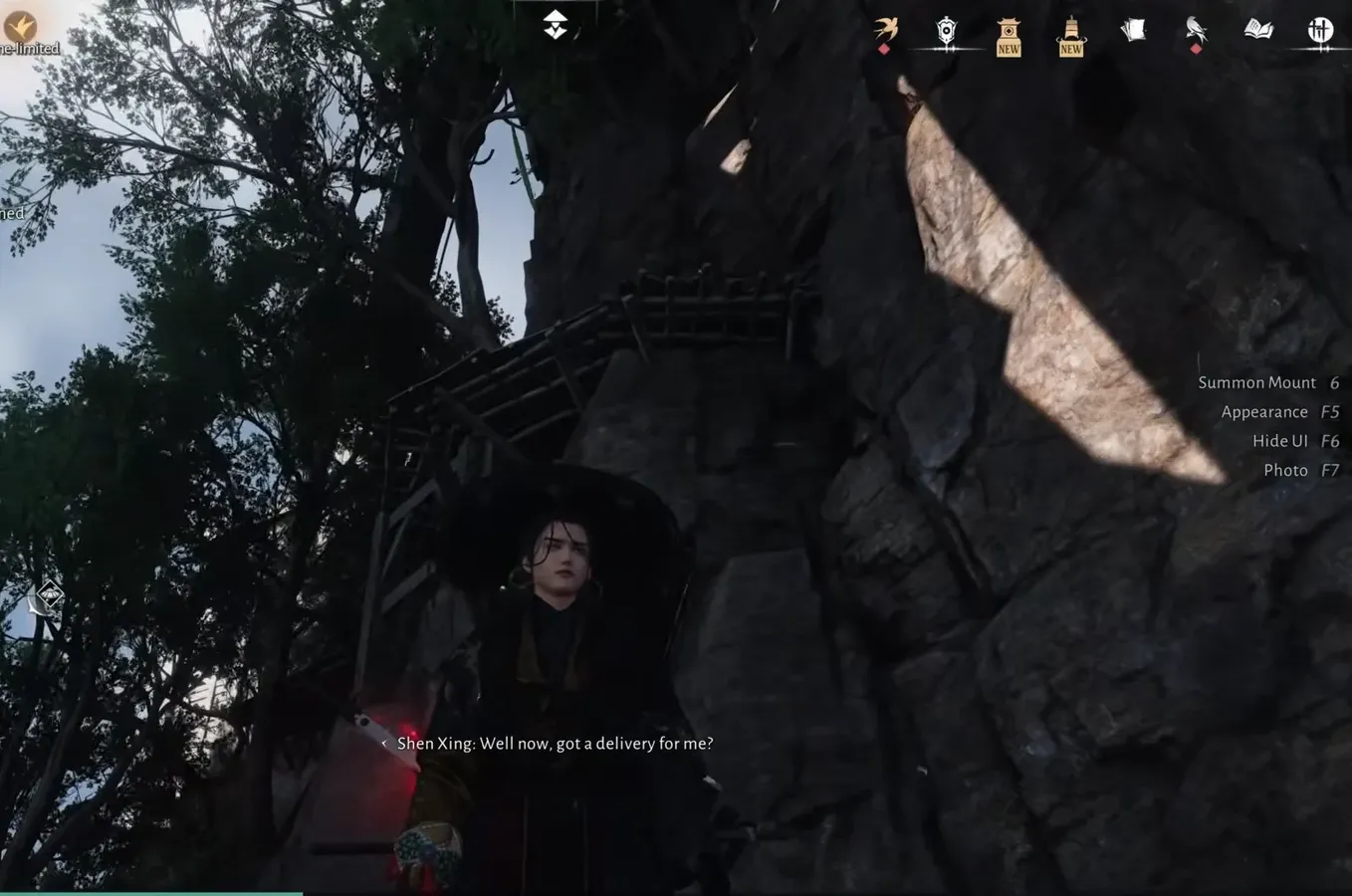 Player talking to Shen Xing with the Ask Shen Xing what happened objective active