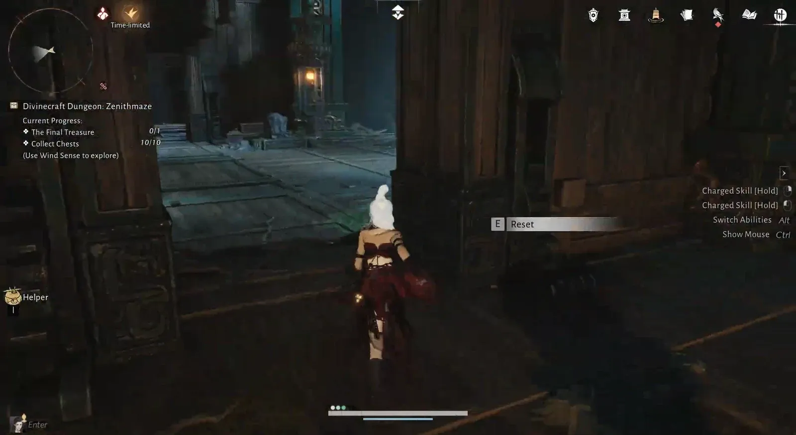 Doorway mechanism in Zenithmaze showing the highlighted E Reset interaction prompt