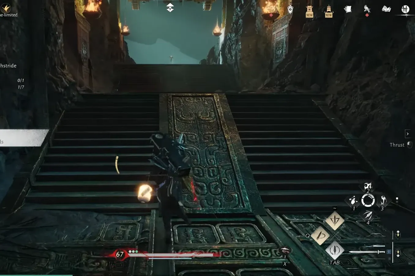 Highlighted Mechanisms objective prompt while crossing floating platforms in Zenithstride