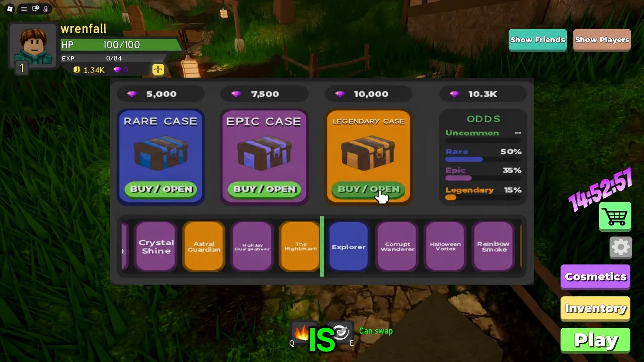 Crates tab of the shop with the Legendary Case buy and open button highlighted