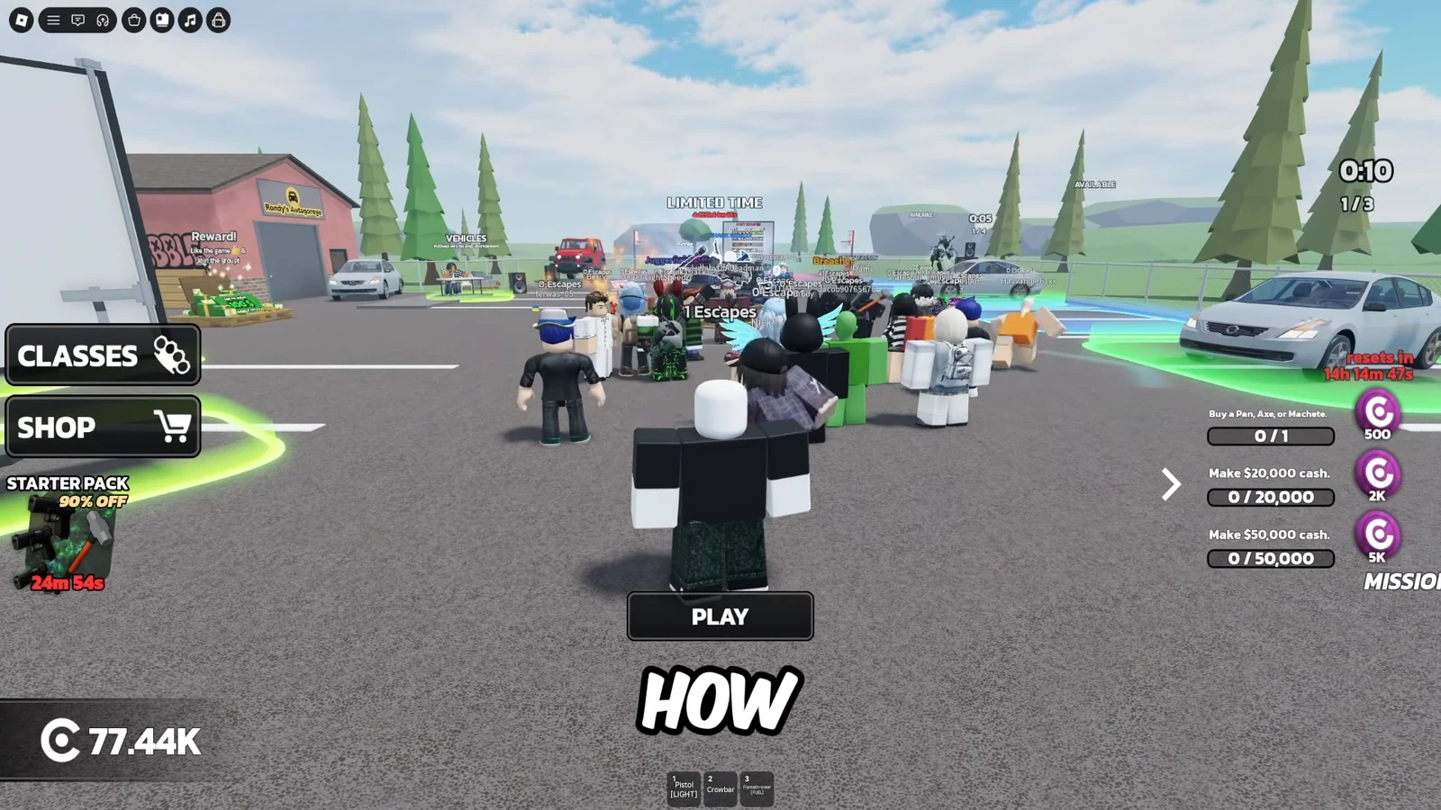 RUNAWAYS lobby with the large PLAY button ready to start a match