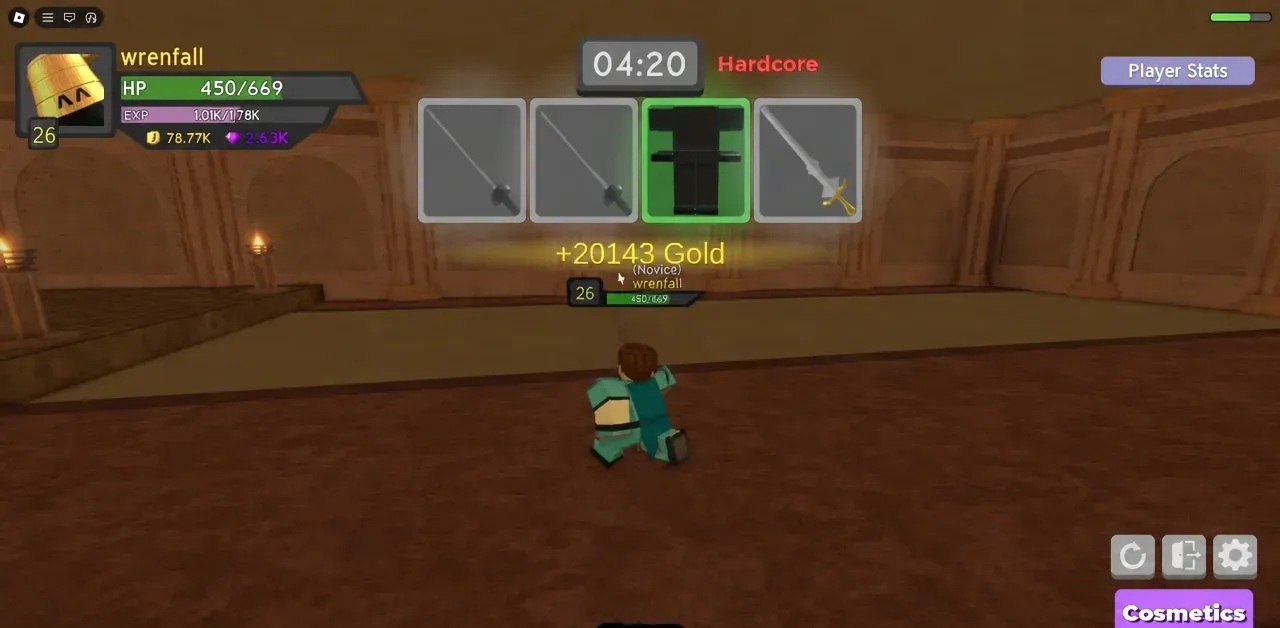 Equipment HUD with the green center gear slot highlighted during a Q and E weapon swap