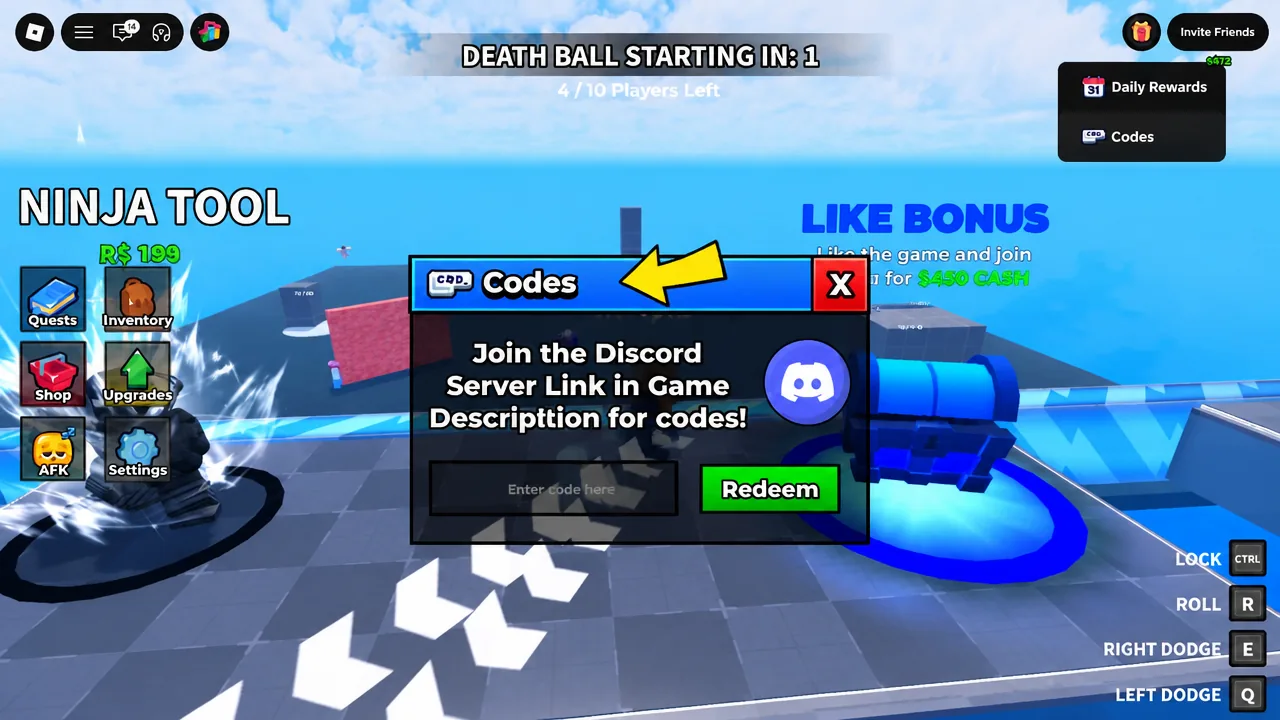 Dodge or Die the codes tab