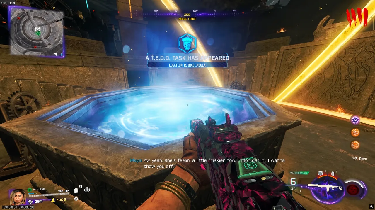 On-screen alert reading A T.E.D.D. Task Has Appeared during a match at Ruinas Insula
