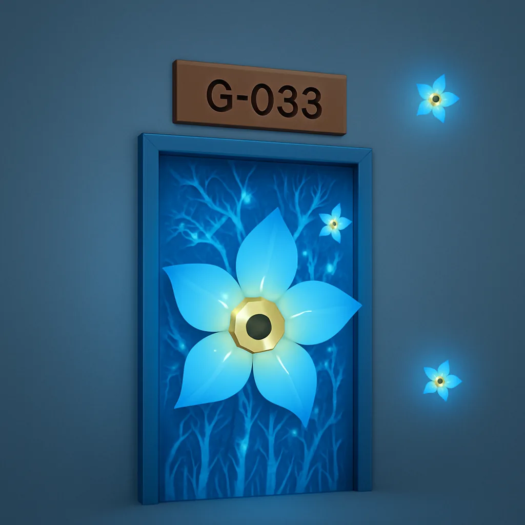 Flowers blocking a doorway during the Forget-Me-Nots subway memory puzzle
