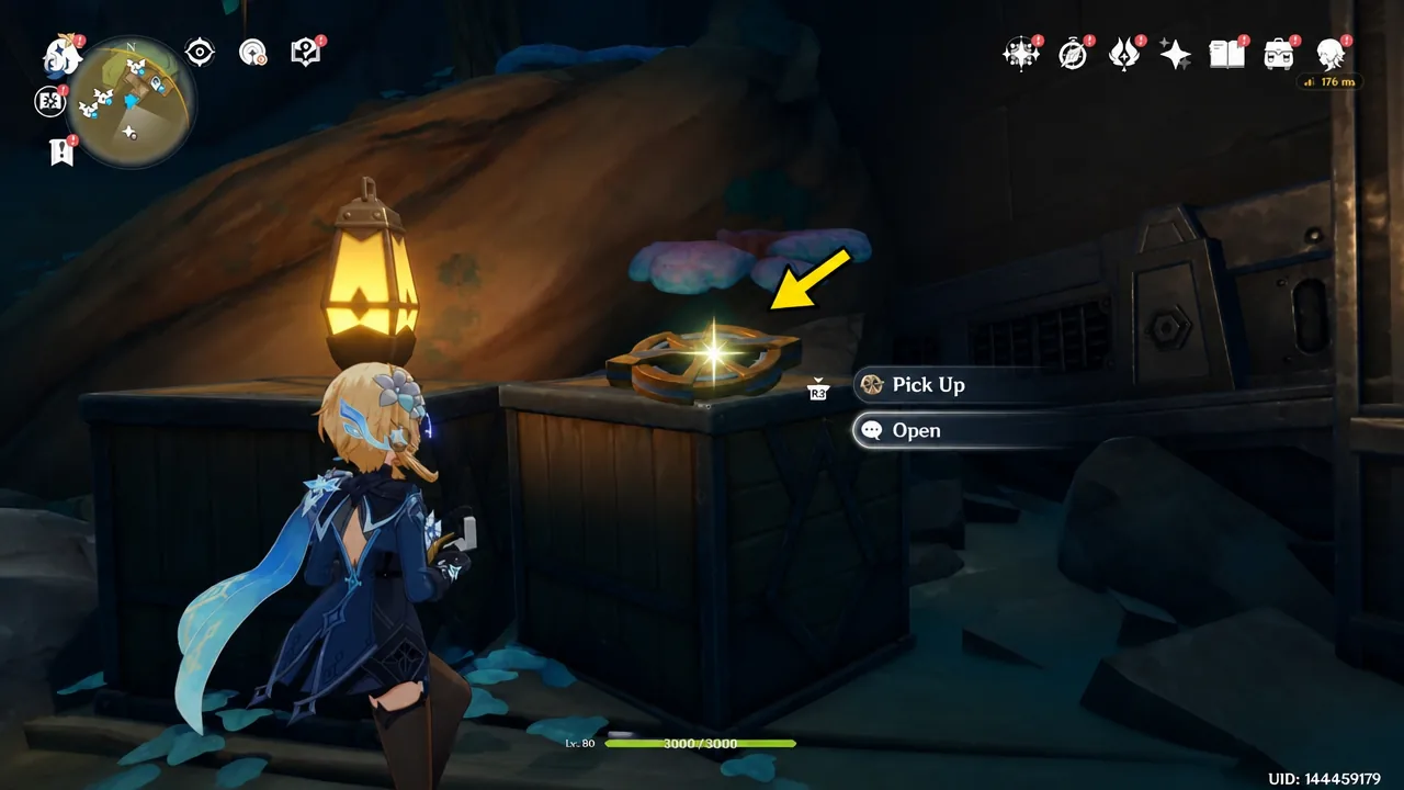genshin-impact-down-in-the-dumps-quest-guide-blue-red-white-key-location - pick up the wheel