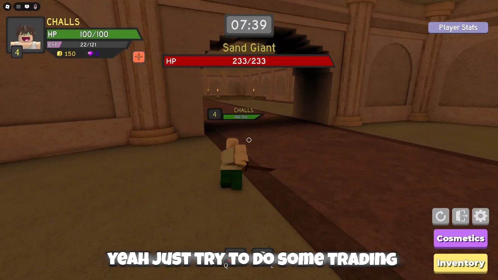Player facing the Sand Giant boss during the Desert Temple fight