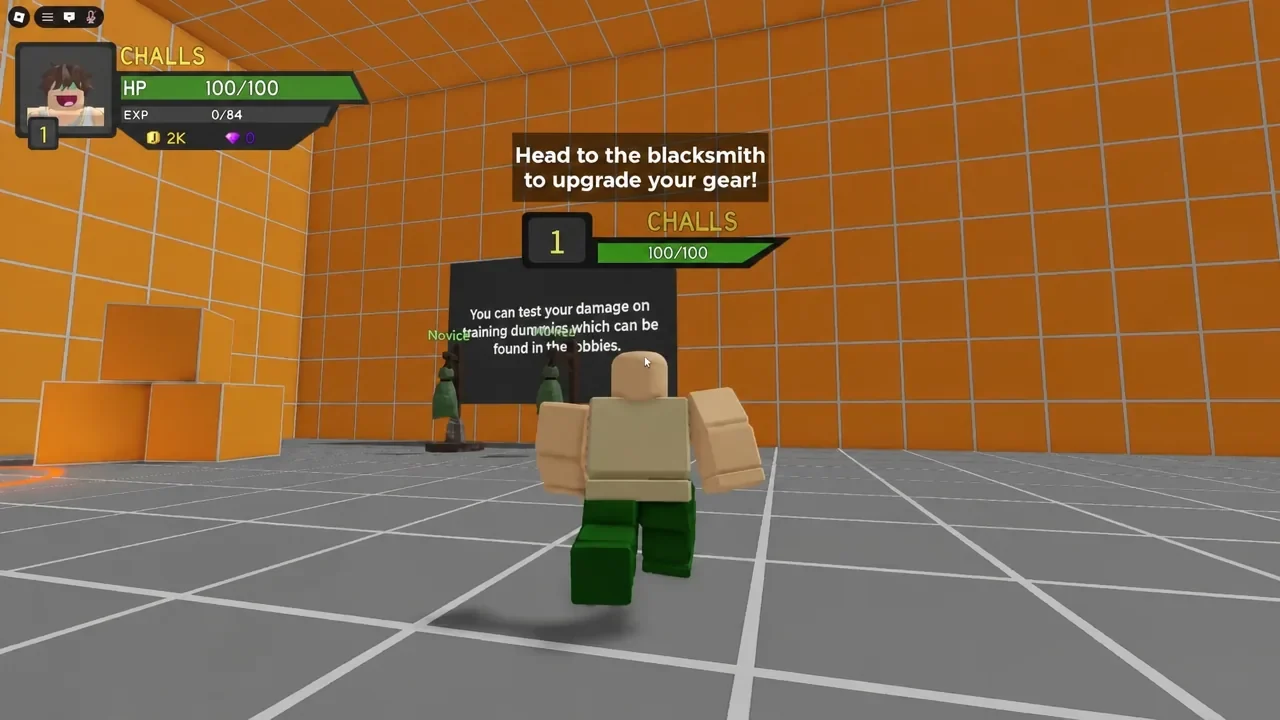 Tutorial prompt telling the player to head to the blacksmith to upgrade gear