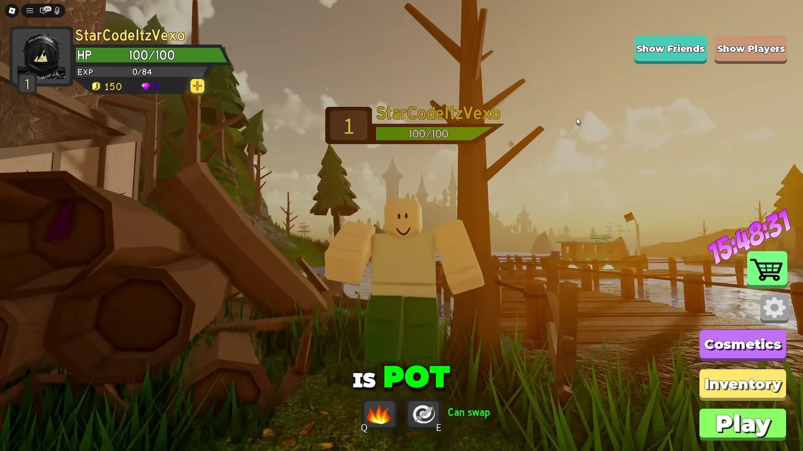 Dungeon Quest Reborn lobby with the green Play button at the bottom right