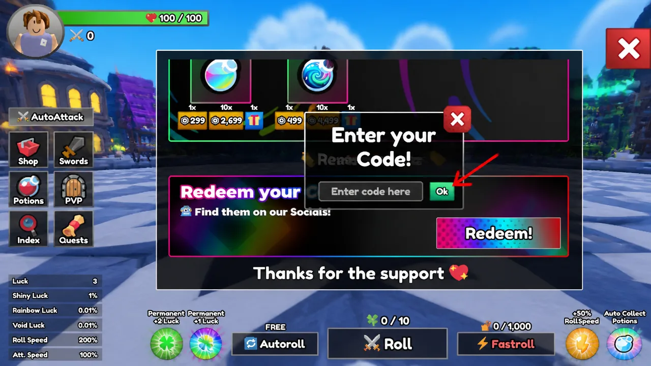 Redeem codes for Dungeon RNG
