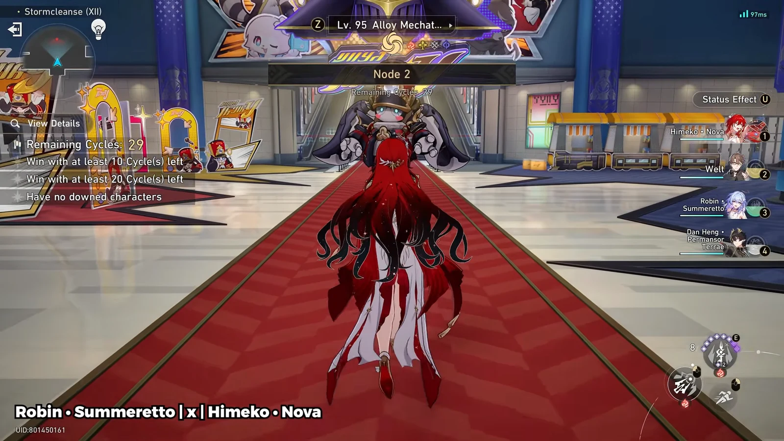 Node 2 battle facing a Level 95 Alloy Mechatron with 29 cycles remaining