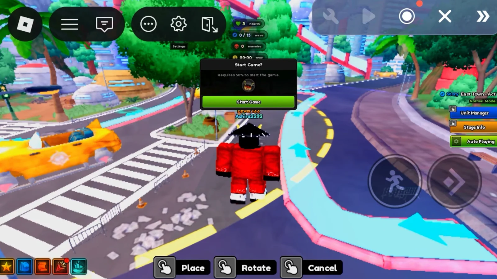 Start Game dialog prompting the player to press the green Start Game button after the 50 percent requirement