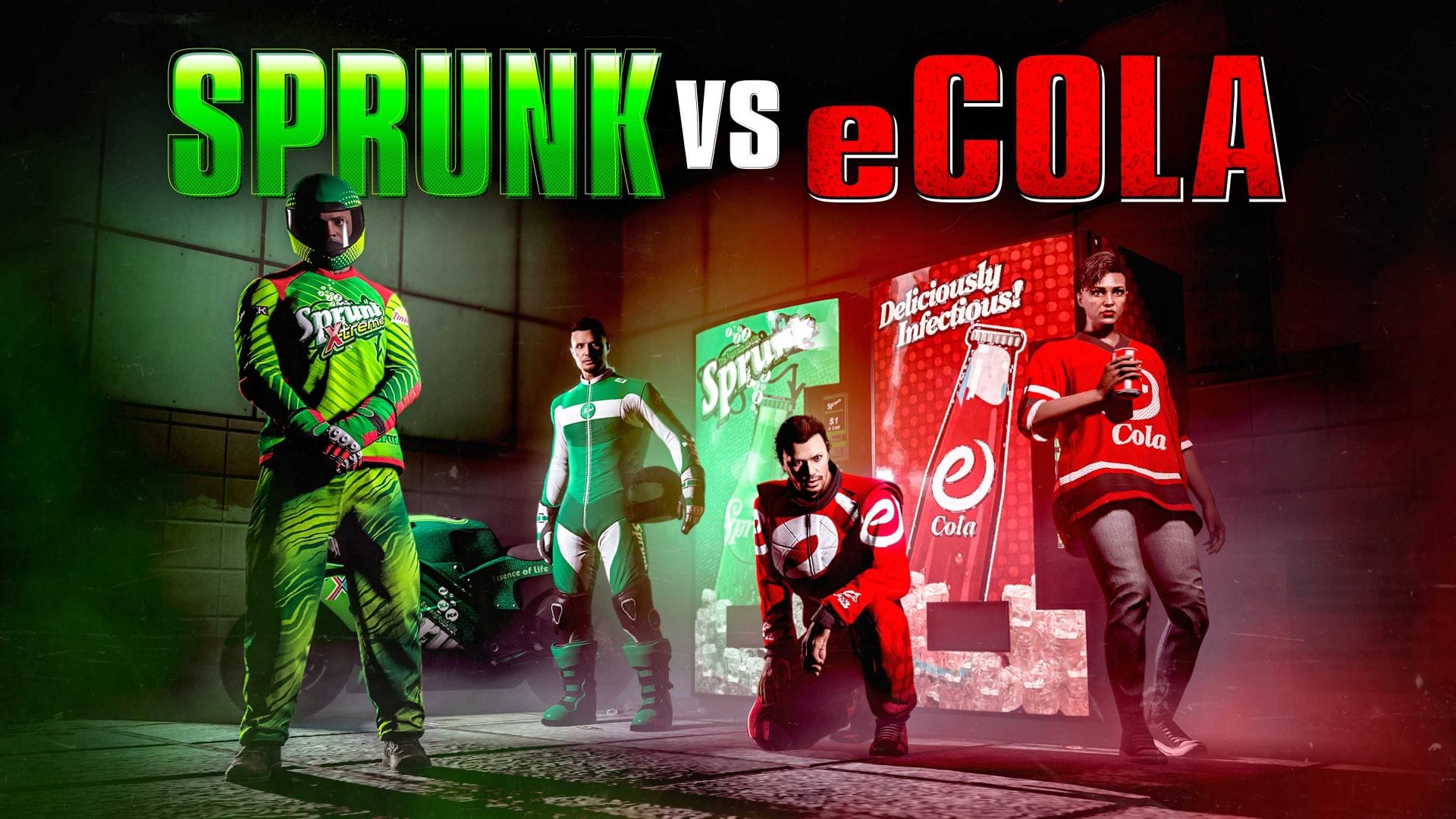 GTA Online players in eCola and Sprunk branded outfits during the first Brand Wars