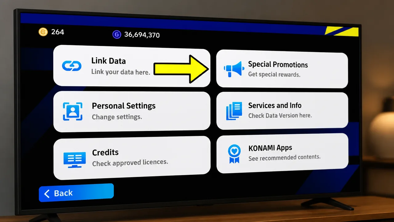 Link Data option highlighted in the eFootball Extras menu