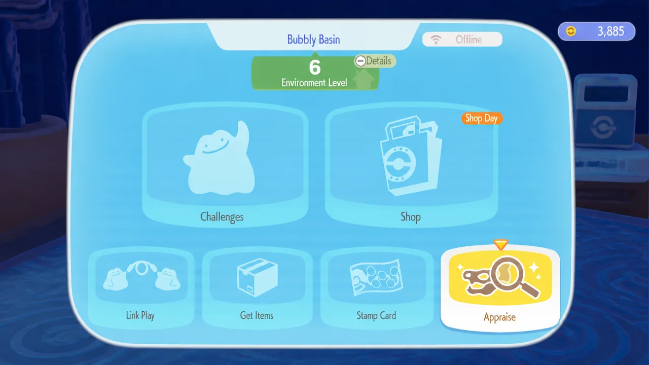 The Appraise option on the PC in Pokemon Pokopia