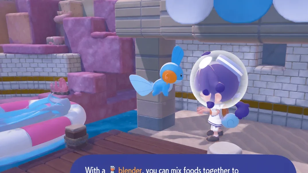 Ditto talking to Mudkip about Blenders in Pokemon Pokopia
