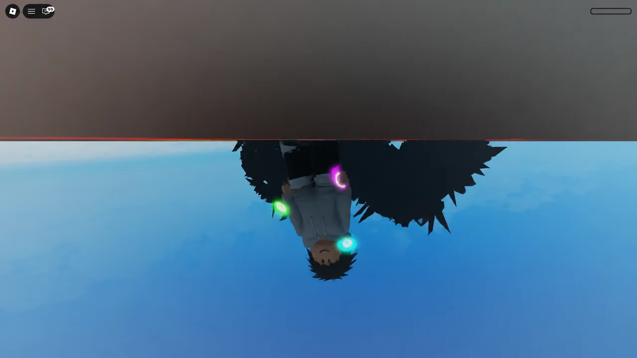 Avatar tumbling upside down through the sky surrounded by glowing colored effects