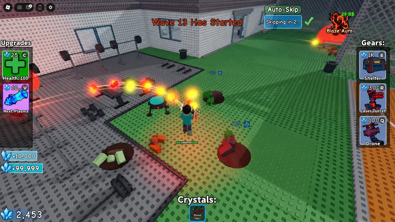 Gameplay screen with the Auto-Skip button active during a wave countdown