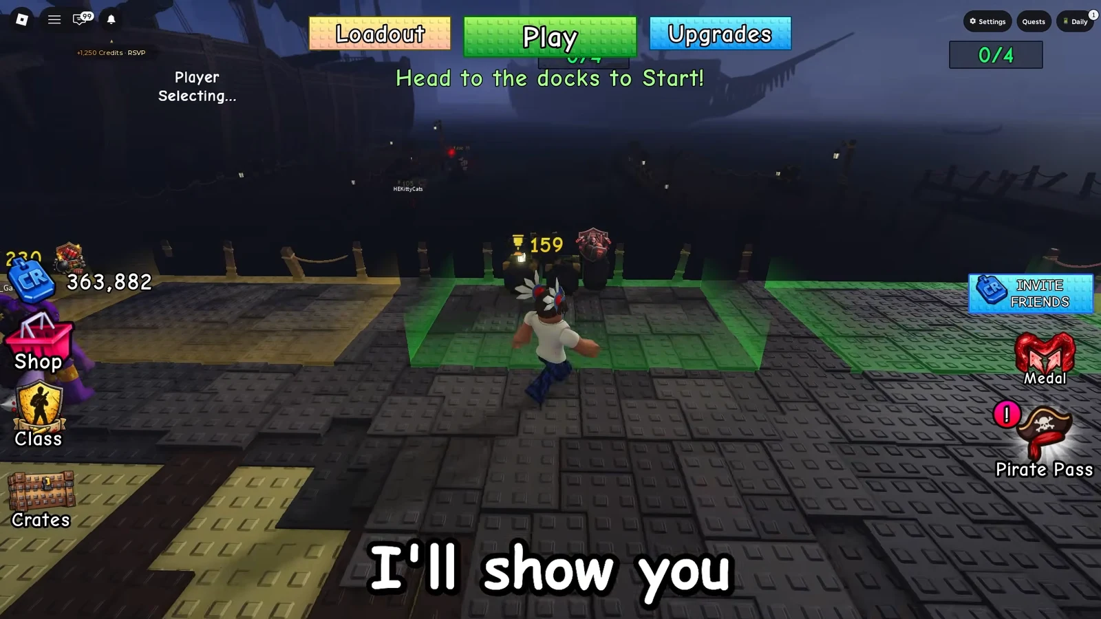 Character moving toward the green-highlighted dock area to start the match