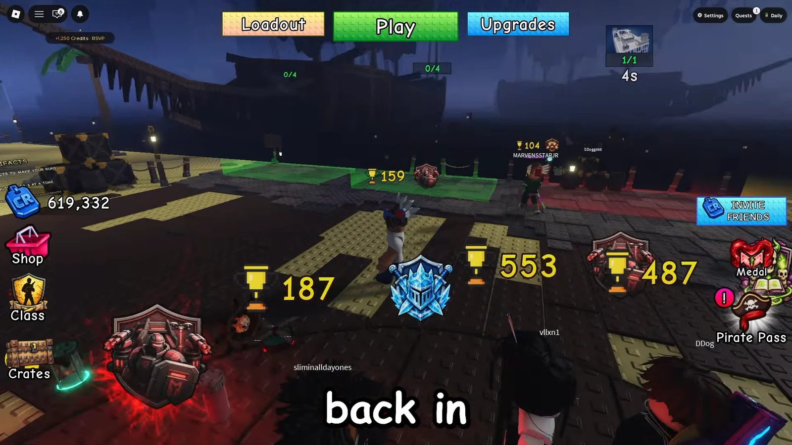 Lobby showing the Play button and a four-second countdown before a run