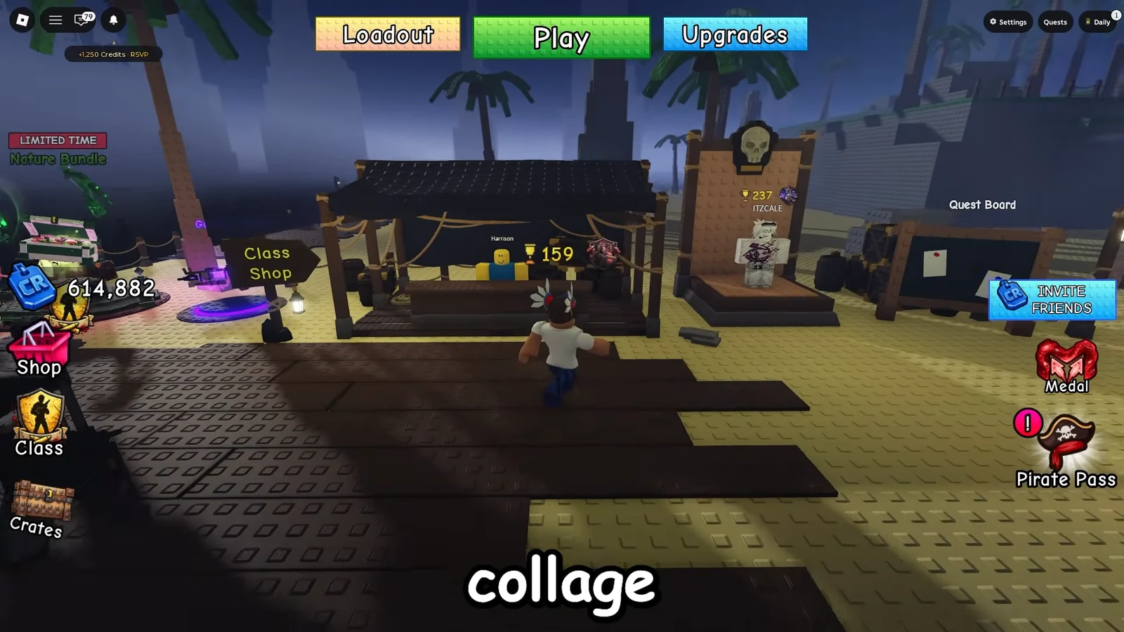 Player avatar walking toward the Class Shop in the game lobby