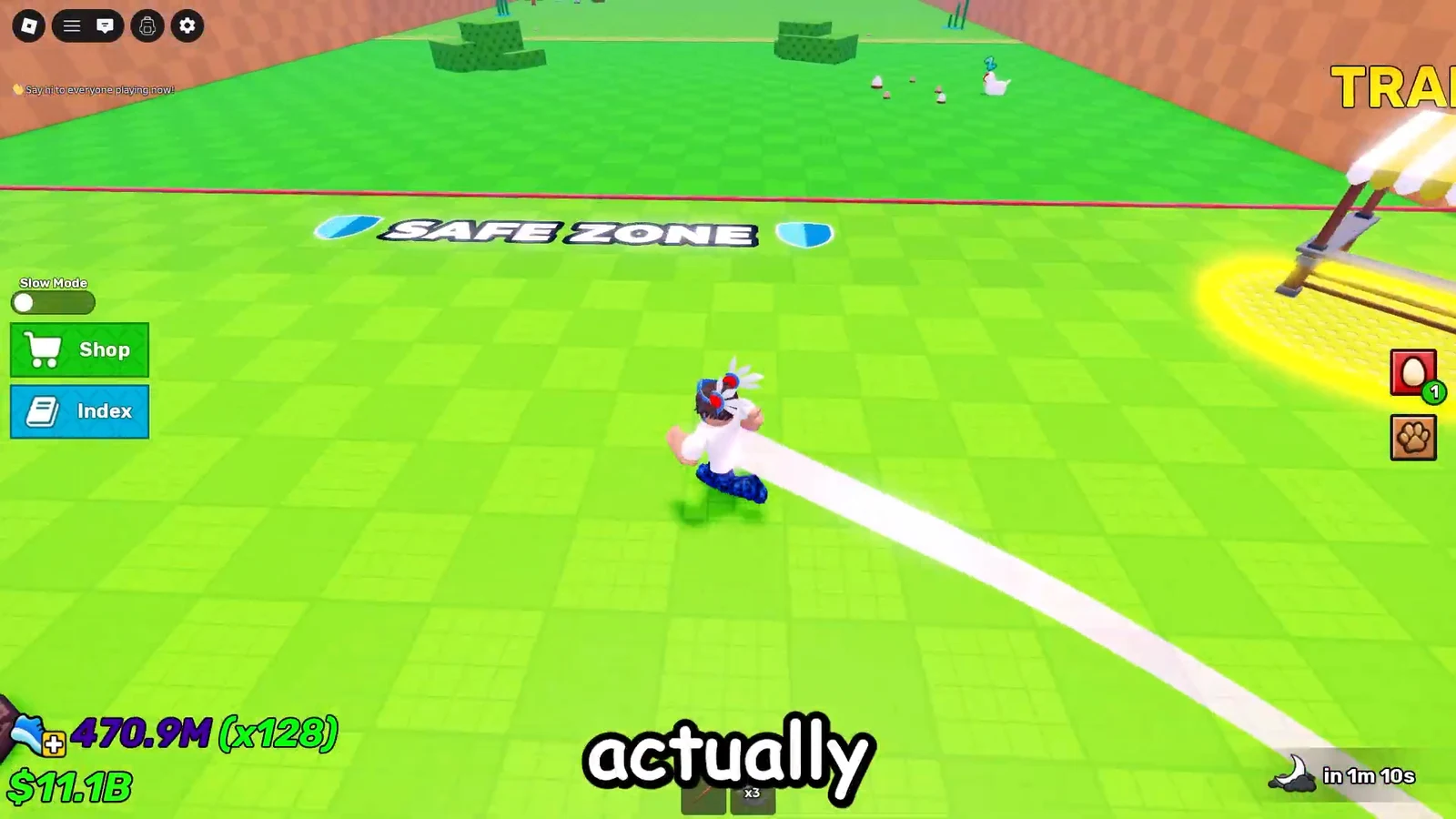 Avatar running across the field toward a marked SAVE ZONE