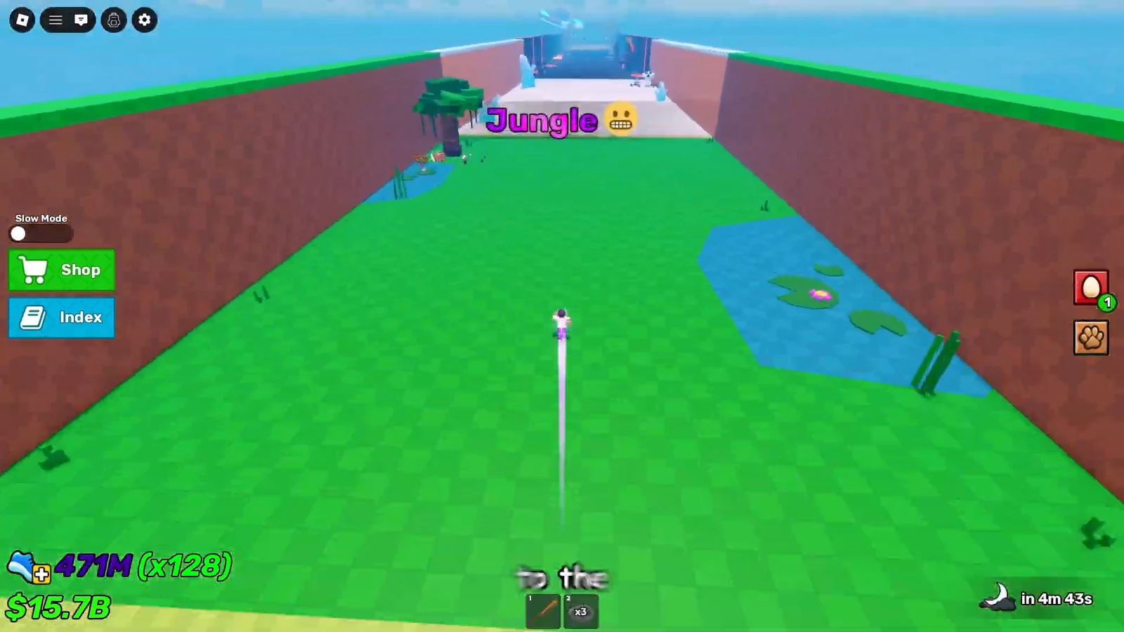 Jungle zone with the player running through a grassy obstacle course toward the next area