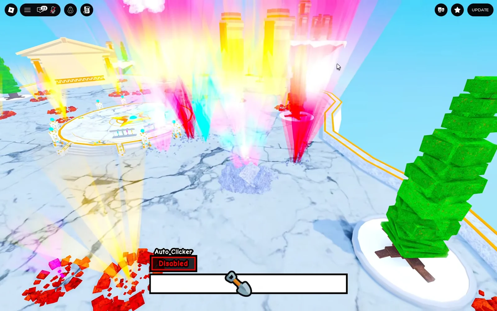 Dig in progress in Dig & Clean with the hammer progress bar filling and AutoClicker shown as Disabled