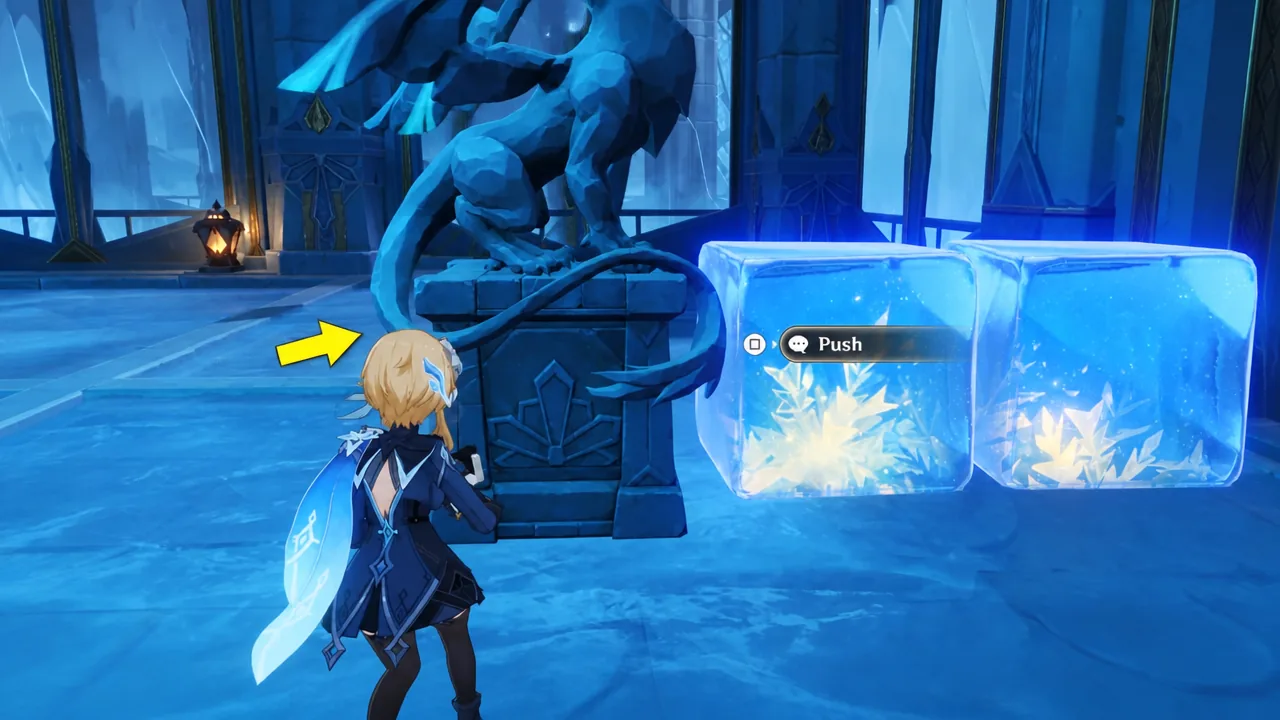 genshin-impact-how-to-find-way-to-open-the-door-to-the-royal-hall-puzzle-solution-guide-statue-how-push-statue - push to hole
