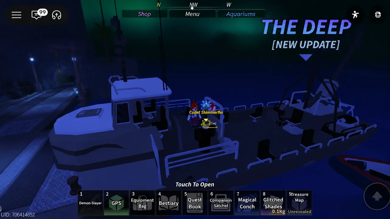 Boat interaction prompt at the dock in Fisch