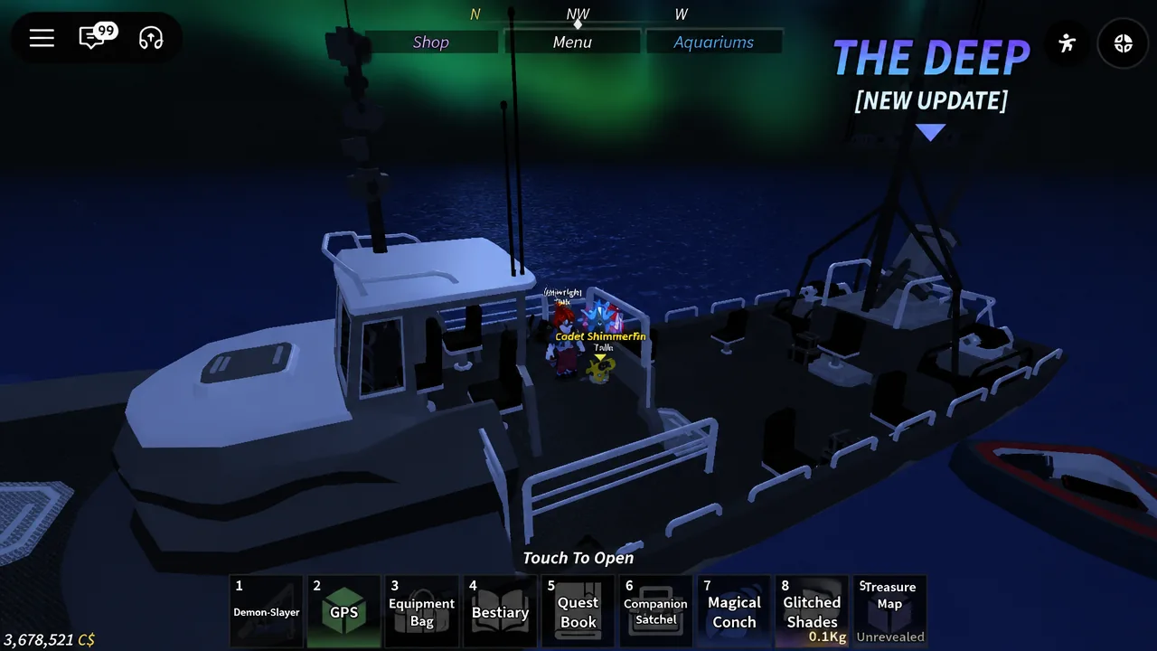 The Deep boat with the survey device in the inventory HUD