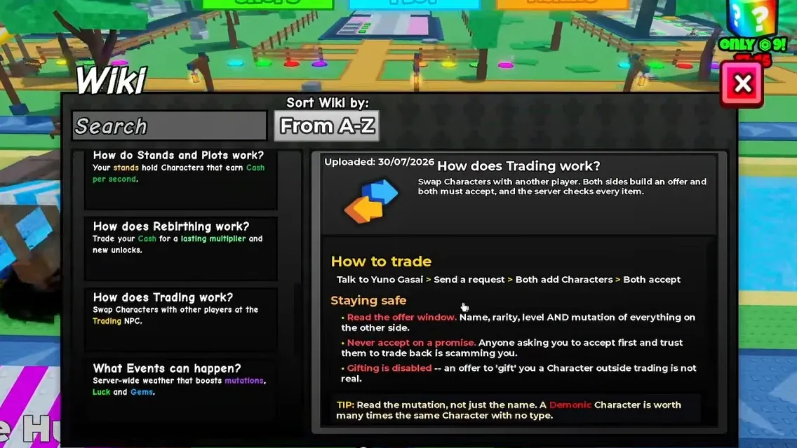 Wiki article showing how to send a trade request and accept exchanged characters