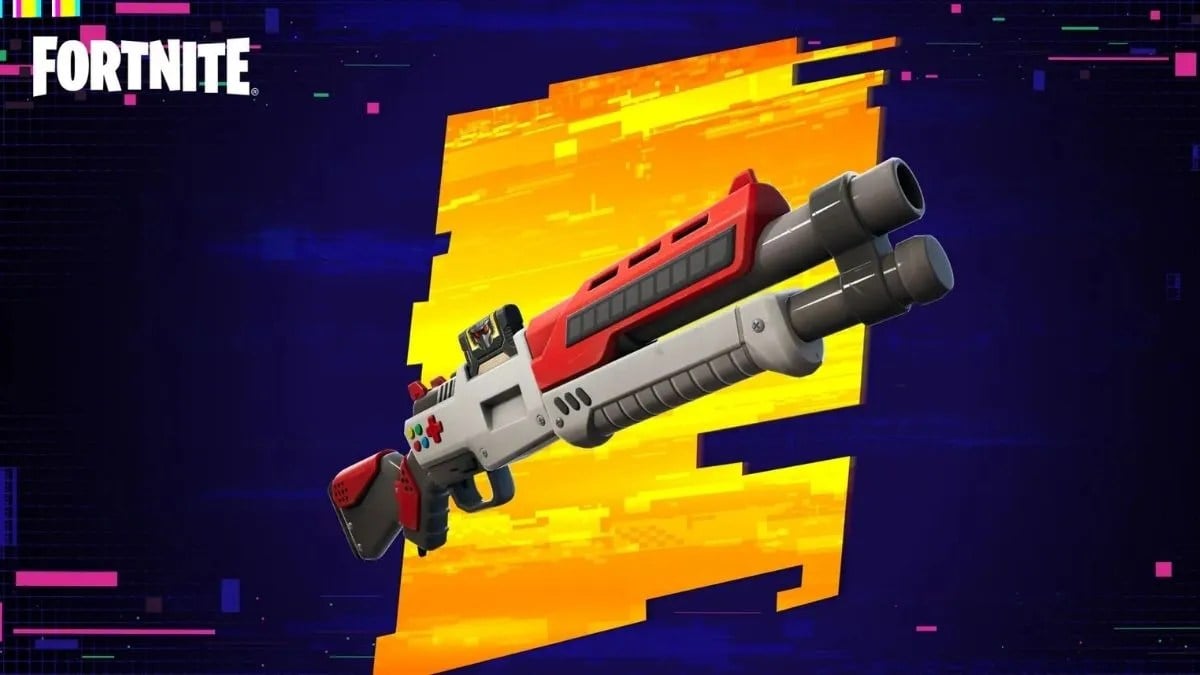 The 8-Bit Shotgun held in first person, showing its retro console styling and combo scoreboard