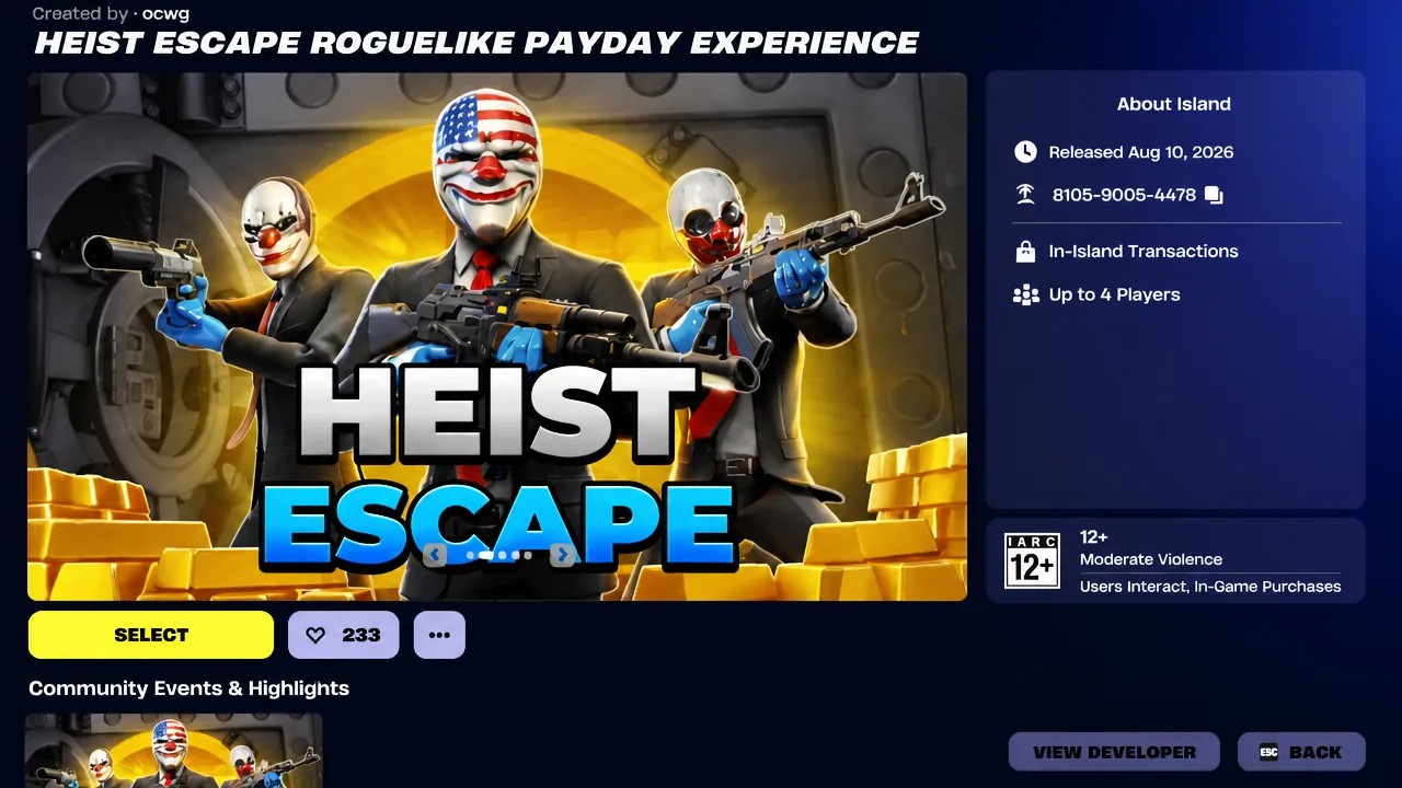 Payday Heist Escape UEFN Fortnite