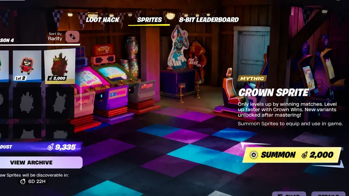Sprites screen with the Crown Sprite selected and a 2,000 Sprite Dust summon cost shown