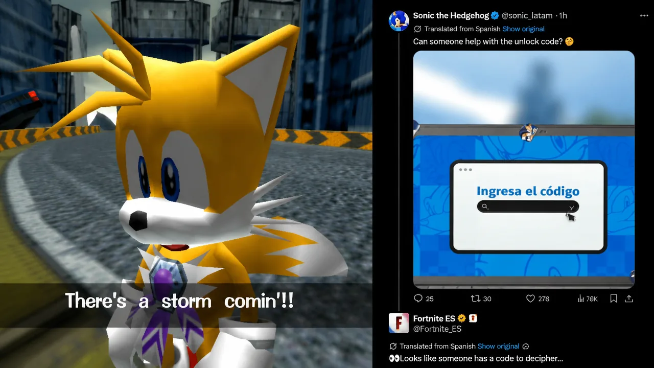 Tails Teaser and Sonic LATAM post for Fortnite