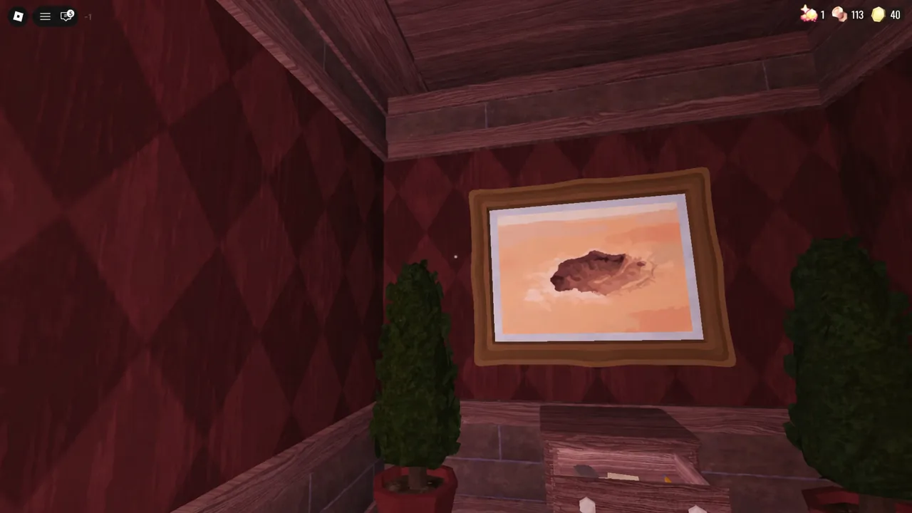 A framed painting hanging on the wall of a DOORS room during exploration